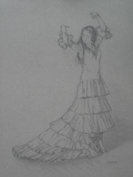 Linda F. Harris, Drawing, Flamenco, charcoal 16x21